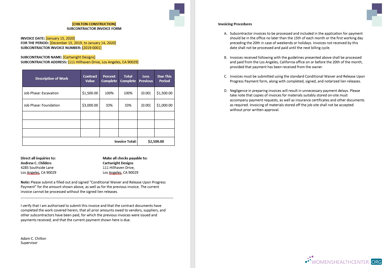 Download Construction Subcontractor Invoice Template Photoshop template